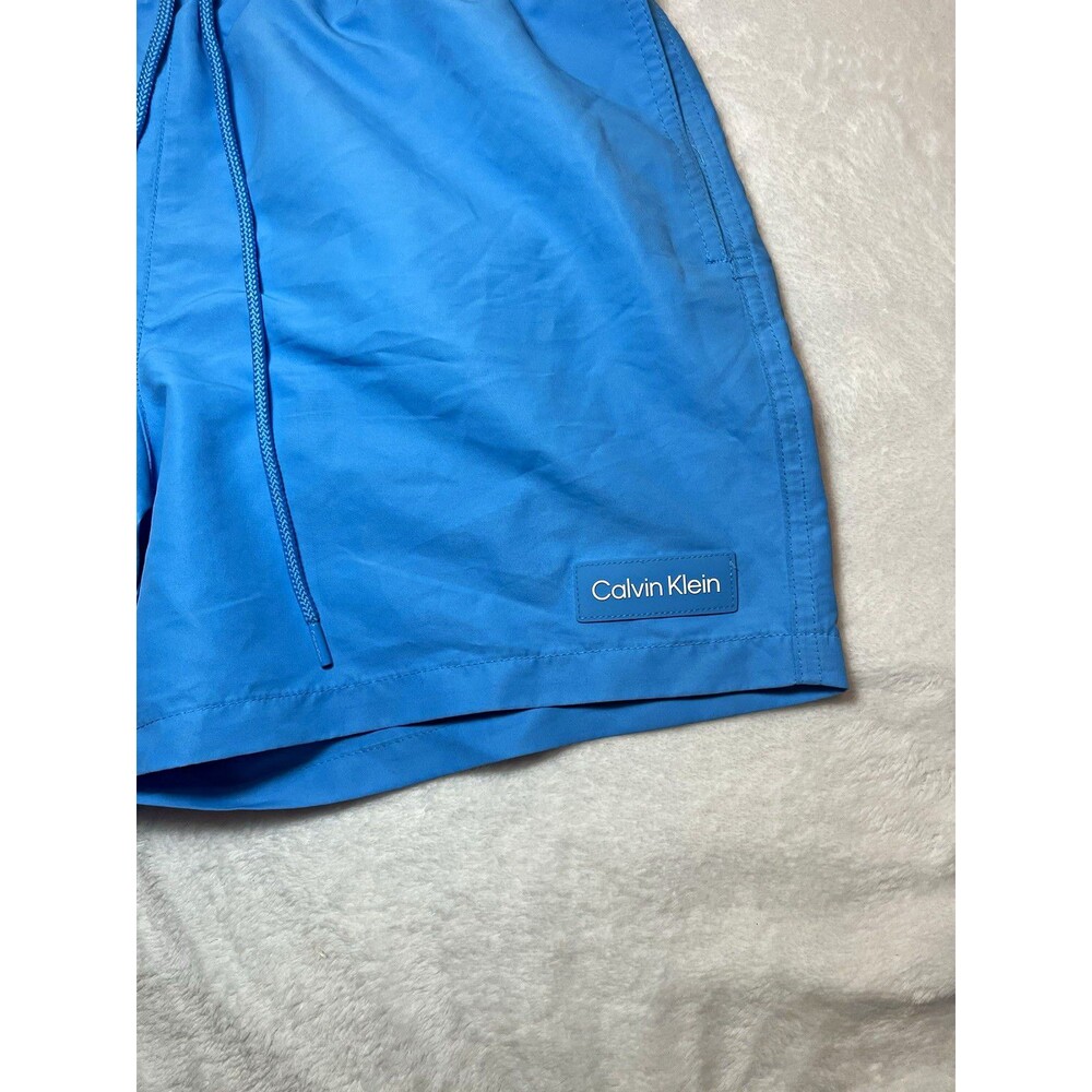 Calvin Klein Men’s Blue Solid Swim Trunks M 100% Polyester Drawstring Lined
